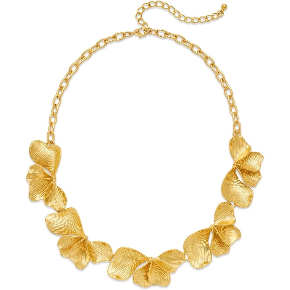 Women's Gold Beautifully Trendy Flower Statement Charm Gold Plated Necklace